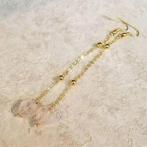 Rose Quartz Heart Gold Chain Gemstone Earrings